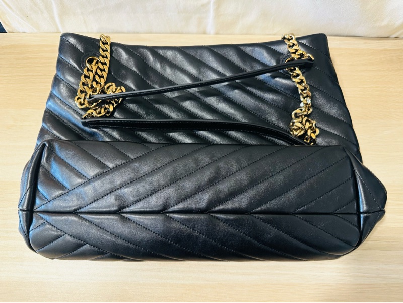 全新 Tory Burch Kira Chevron Tote 小香風經典黑色皮革肩背手提托特包 鏈條背帶-8