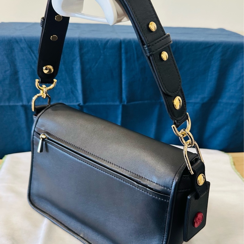 LONGCHAMP Mademoiselle 金鎖釦洞洞小牛皮 肩背手提包 黑色 新光三越A4購入-3