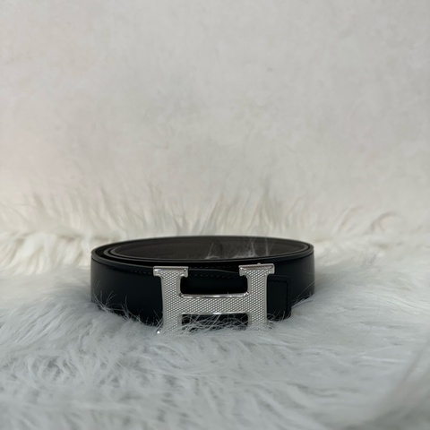 Hermes 黑灰雙面銀點H釦皮帶 95cm/32mm