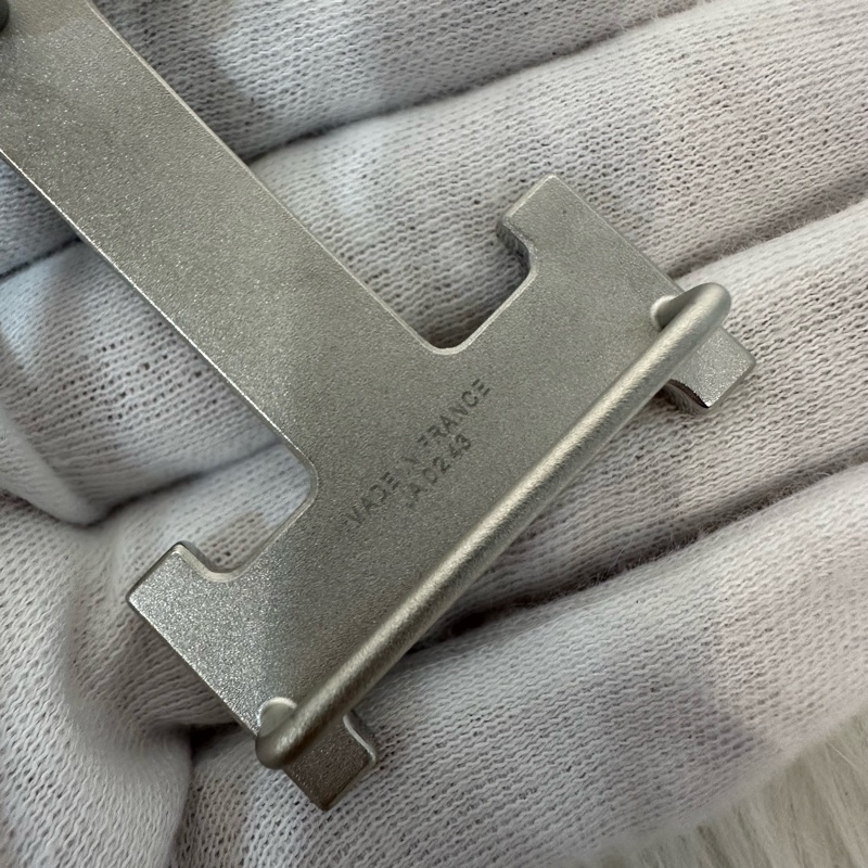 Hermes 黑灰雙面銀點H釦皮帶 95cm/32mm-3