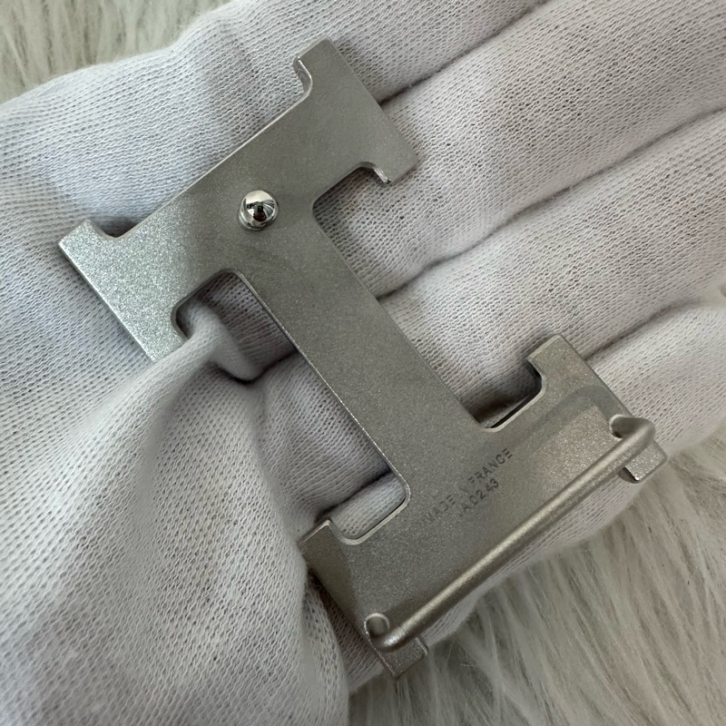 Hermes 黑灰雙面銀點H釦皮帶 95cm/32mm-4