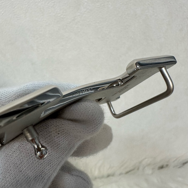 Hermes 黑灰雙面銀點H釦皮帶 95cm/32mm-8