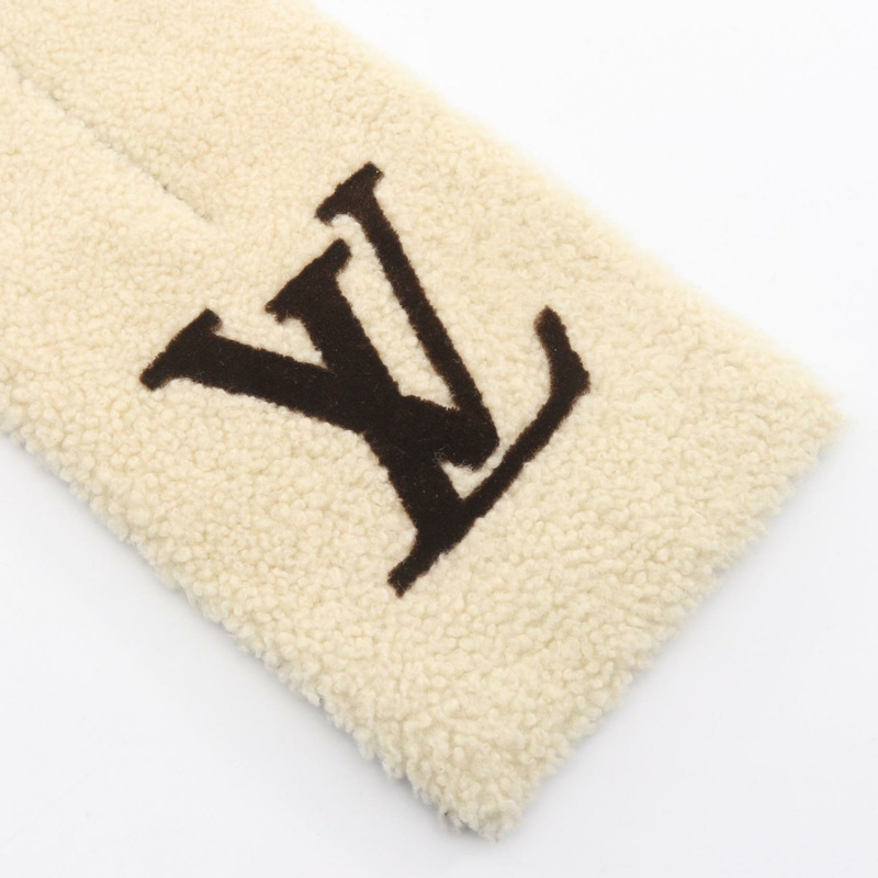 路易威登 Echarpe 滑雪圍巾 M79229 真絲剪絨 米棕色 二手 女士 LV-1