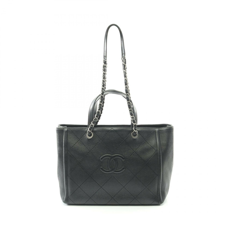 香奈兒 COCO 標誌鏈條肩背手提包，黑色皮革，二手，女士 CC Coco SHW-0