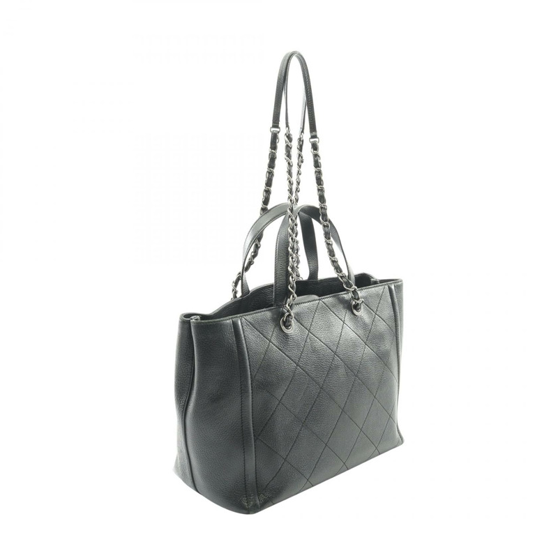 香奈兒 COCO 標誌鏈條肩背手提包，黑色皮革，二手，女士 CC Coco SHW-1