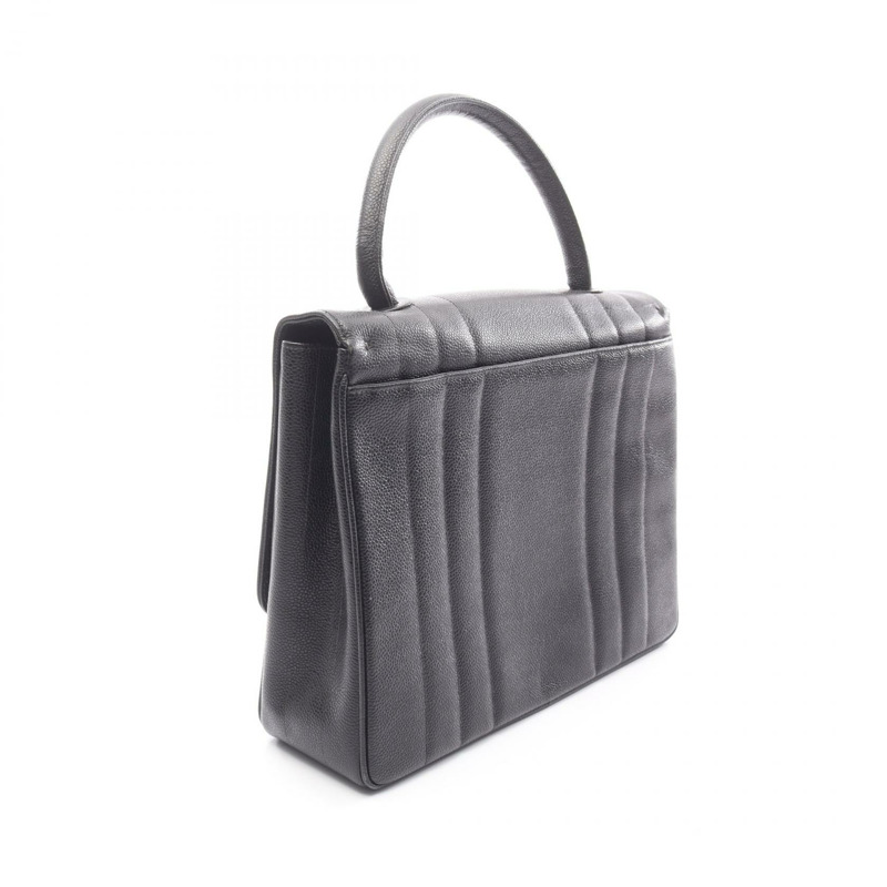 香奈兒 Mademoiselle 手提包，粒面小牛皮，黑色，金色五金，二手，女士 CC-1