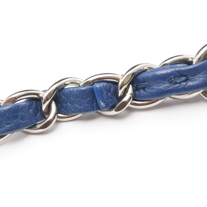 香奈兒半可可標誌絎縫鏈條肩背斜背包，藍色二手皮革-10