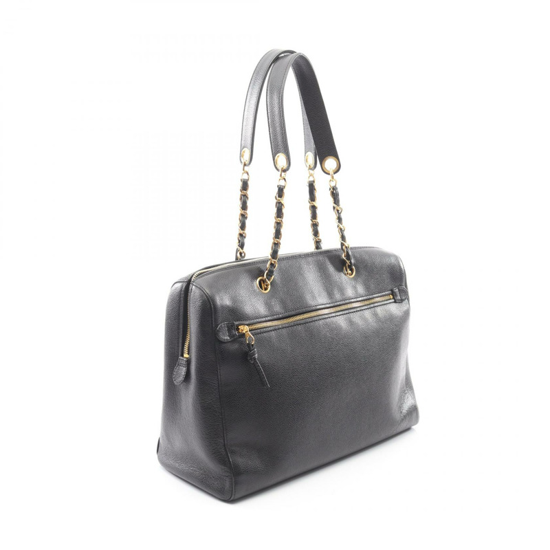 香奈兒 Jumbo COCO Mark Chian 手提單肩包，黑色皮革，金色五金，二手，女士 CC-1