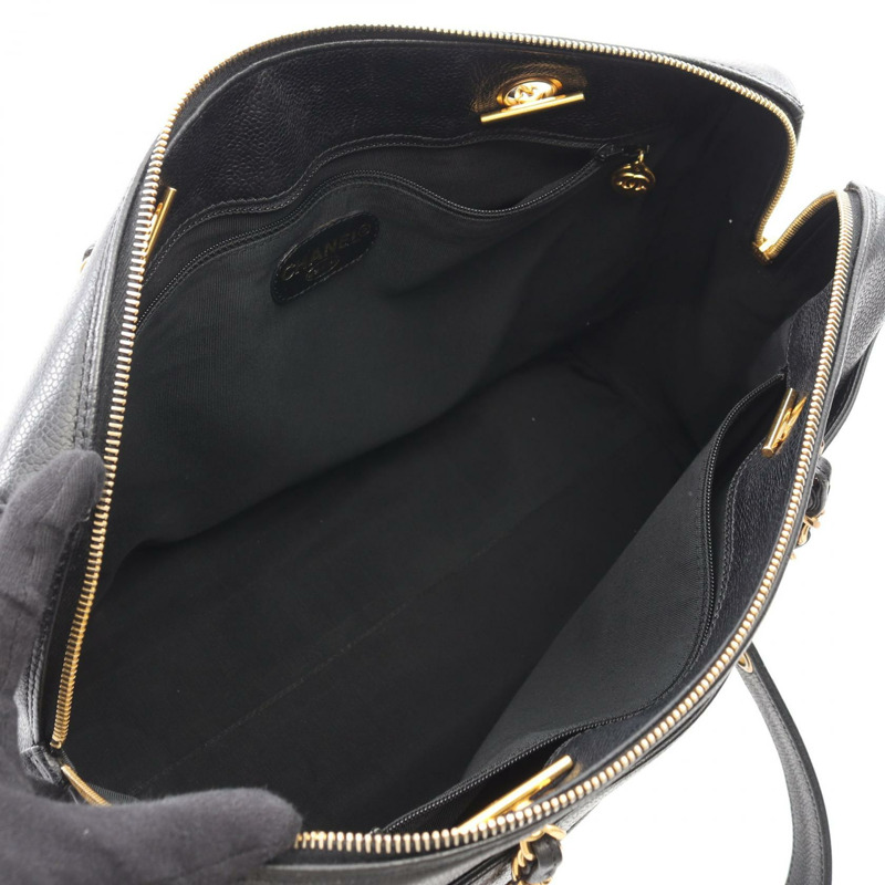 香奈兒 Jumbo COCO Mark Chian 手提單肩包，黑色皮革，金色五金，二手，女士 CC-2