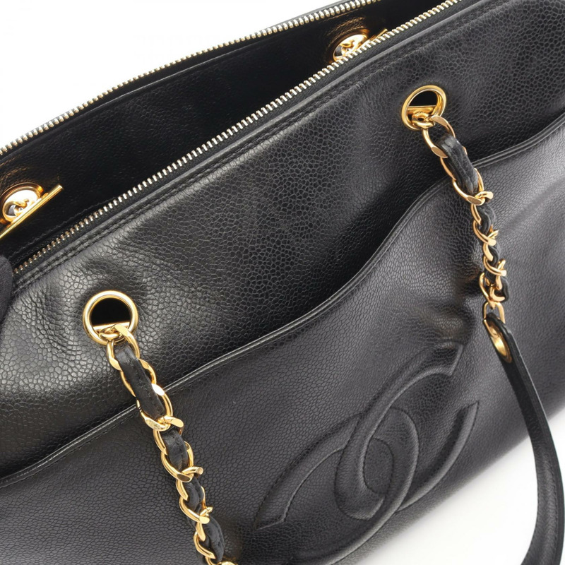 香奈兒 Jumbo COCO Mark Chian 手提單肩包，黑色皮革，金色五金，二手，女士 CC-5