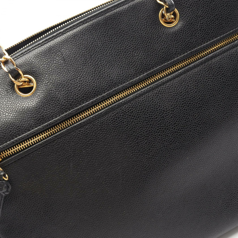 香奈兒 Jumbo COCO Mark Chian 手提單肩包，黑色皮革，金色五金，二手，女士 CC-8