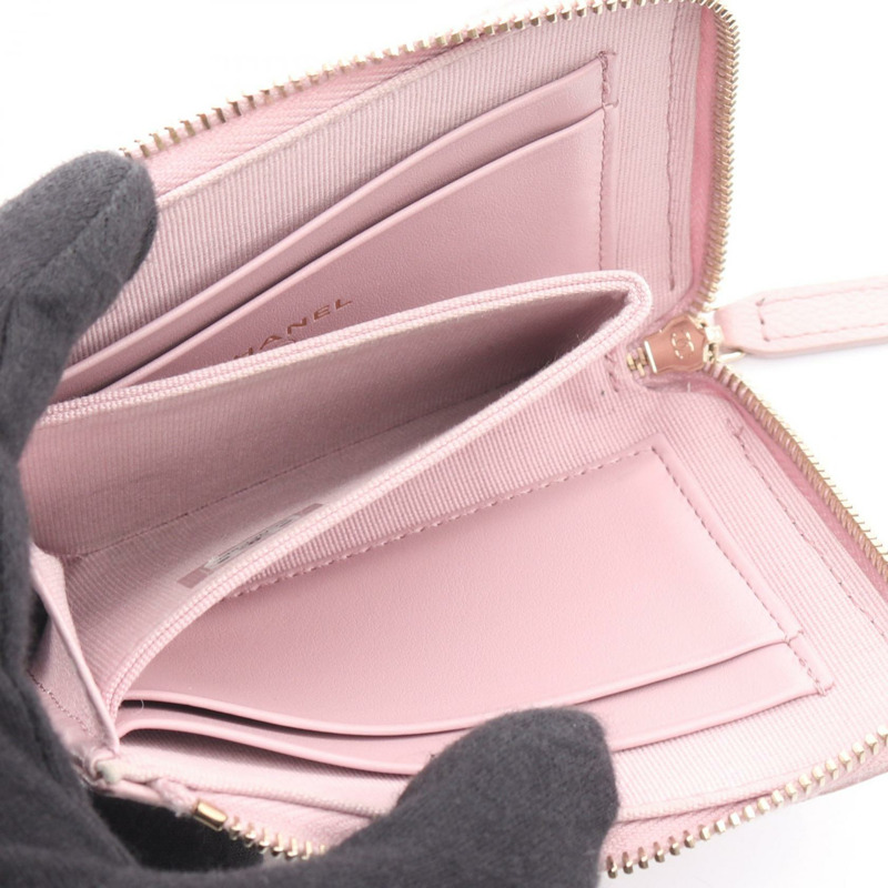 香奈兒 (CHANEL) 絎縫拉鍊皮夾 AP3999 粉紅皮革金五金 二手 CC-2