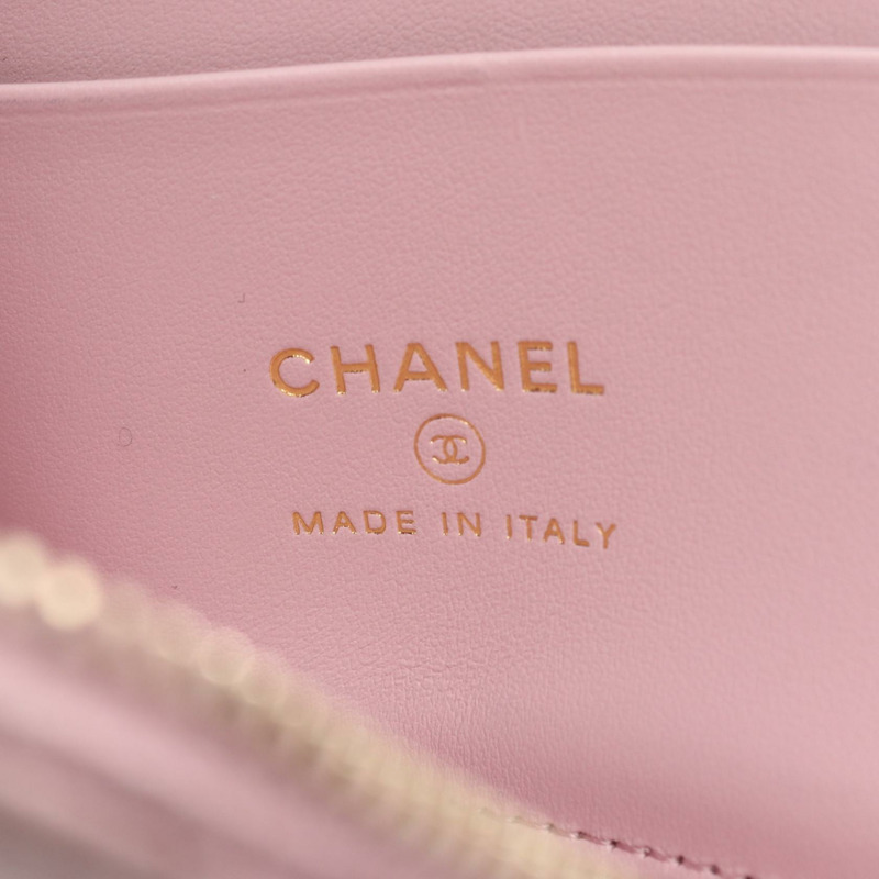 香奈兒 (CHANEL) 絎縫拉鍊皮夾 AP3999 粉紅皮革金五金 二手 CC-3