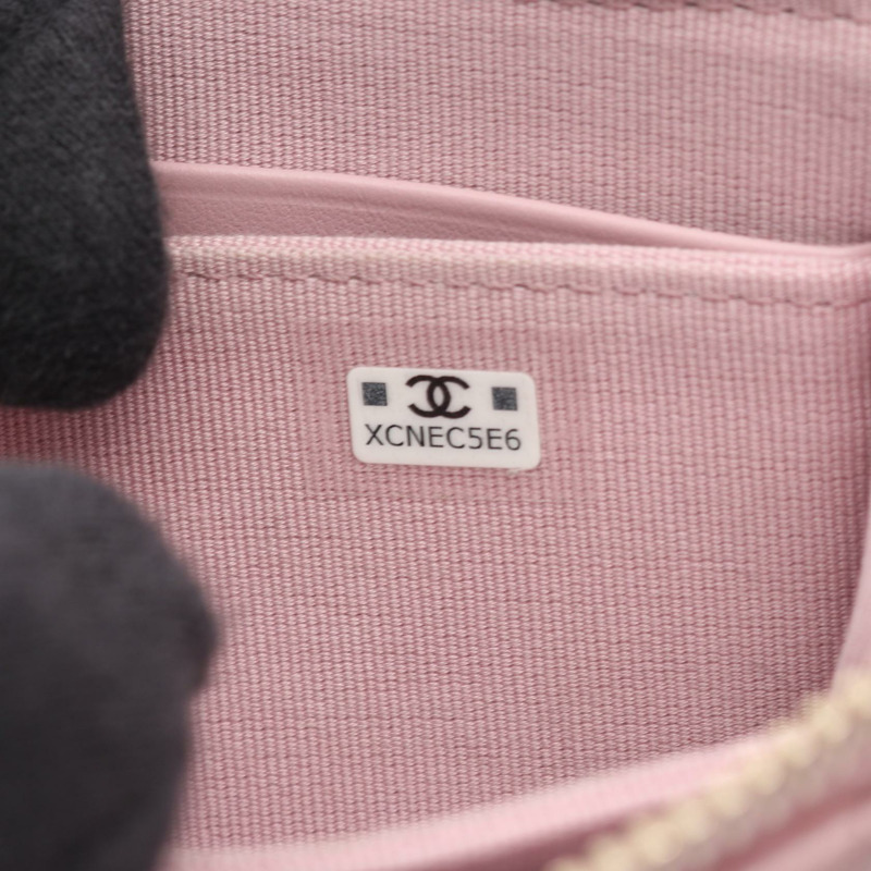 香奈兒 (CHANEL) 絎縫拉鍊皮夾 AP3999 粉紅皮革金五金 二手 CC-4
