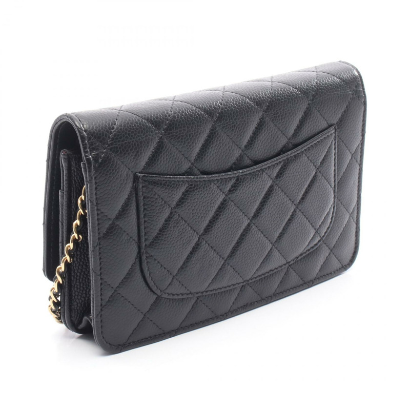 香奈兒 (CHANEL) Matelasse 鏈條肩背斜背包錢包 小牛皮 黑色 金色五金 二手-1