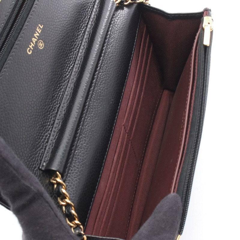 香奈兒 (CHANEL) Matelasse 鏈條肩背斜背包錢包 小牛皮 黑色 金色五金 二手-2