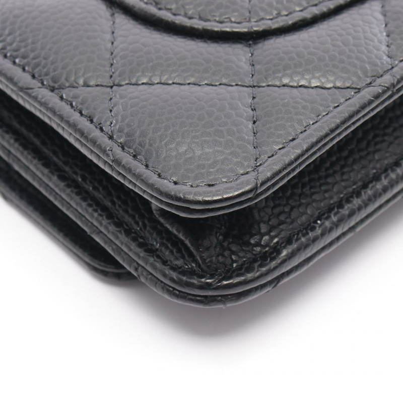 香奈兒 (CHANEL) Matelasse 鏈條肩背斜背包錢包 小牛皮 黑色 金色五金 二手-5