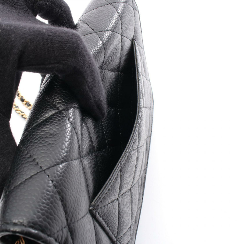 香奈兒 (CHANEL) Matelasse 鏈條肩背斜背包錢包 小牛皮 黑色 金色五金 二手-6