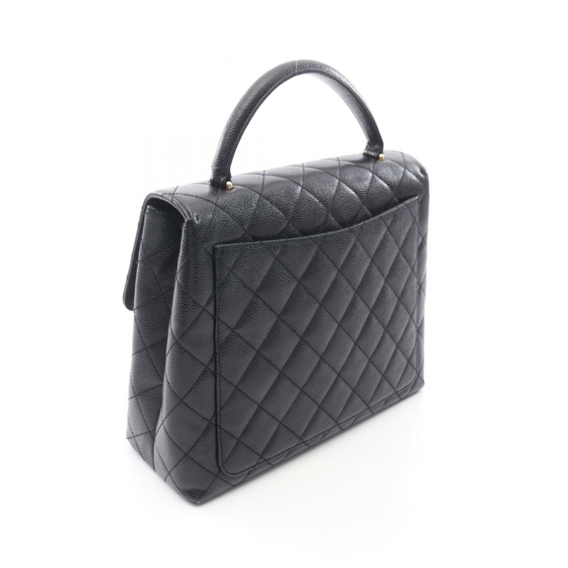 香奈兒 (CHANEL) Matelasse 手提包，粒面小牛皮，黑色，二手，女士，金色五金，CC Coco-1