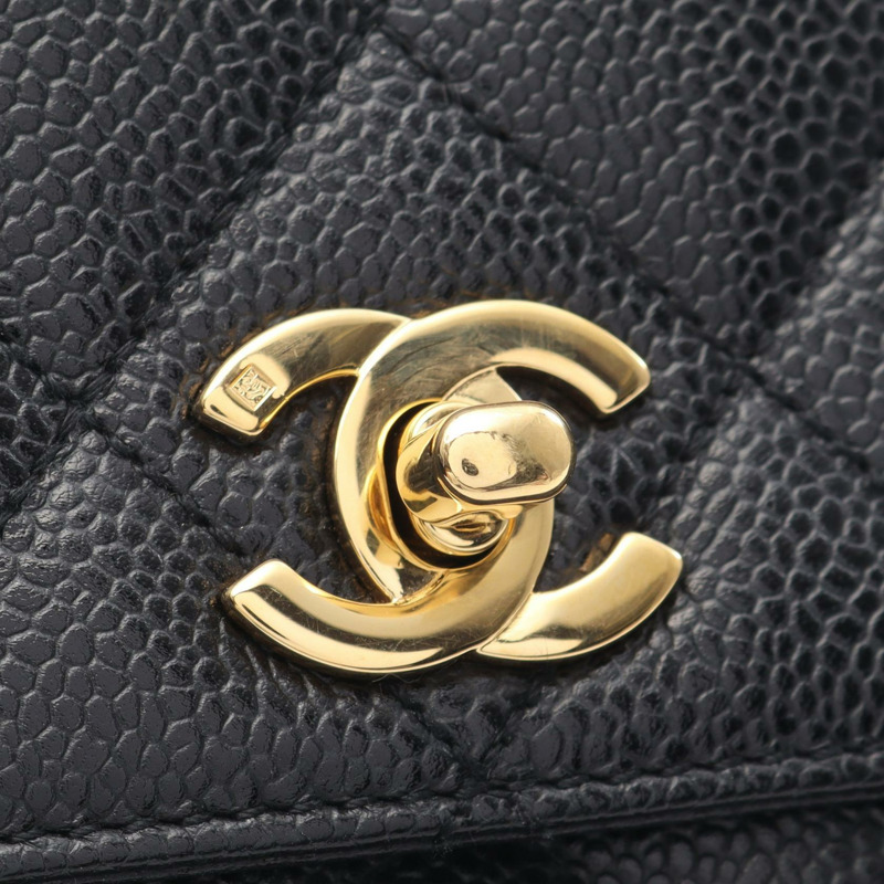 香奈兒 (CHANEL) Matelasse 手提包，粒面小牛皮，黑色，二手，女士，金色五金，CC Coco-11