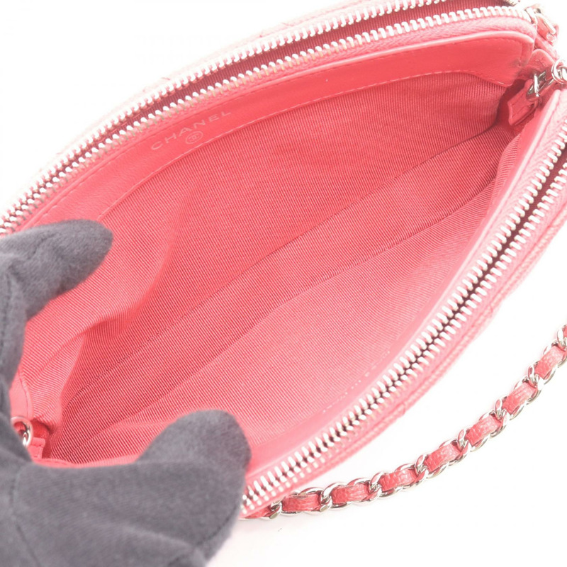 香奈兒 (CHANEL) Matelasse Chain Shoulder Crossbody Bag Wallet WOC leather Pink Used CC-3