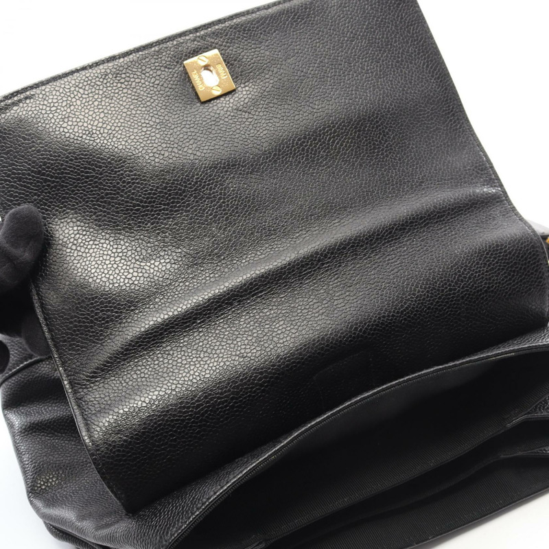 香奈兒 (CHANEL) Triple COCO Mark 雙肩包/背包，黑色皮革，二手，女士款，金色五金配件，CC-6