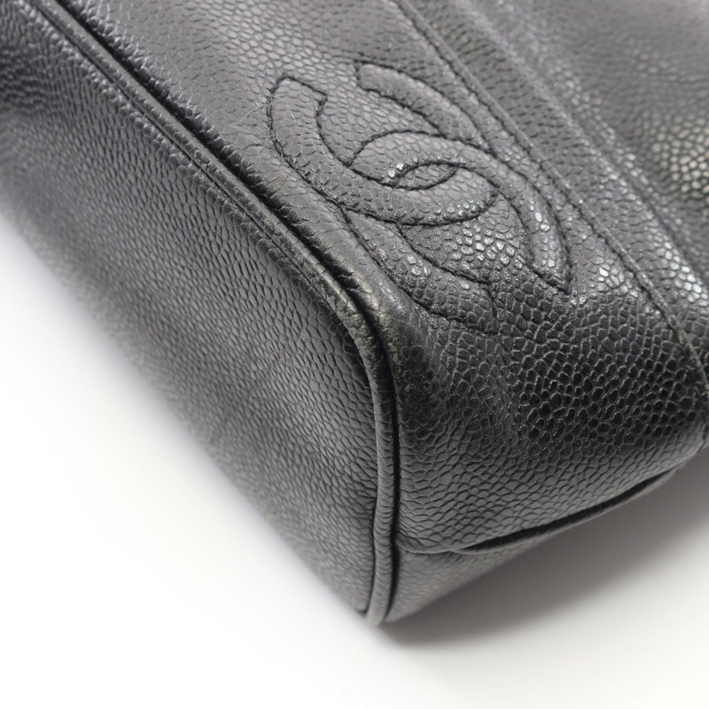 香奈兒 (CHANEL) Triple COCO Mark 雙肩包/背包，黑色皮革，二手，女士款，金色五金配件，CC-7