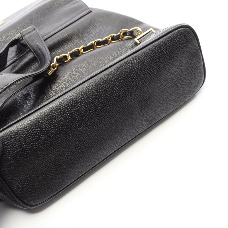 香奈兒 (CHANEL) Triple COCO Mark 雙肩包/背包，黑色皮革，二手，女士款，金色五金配件，CC-8