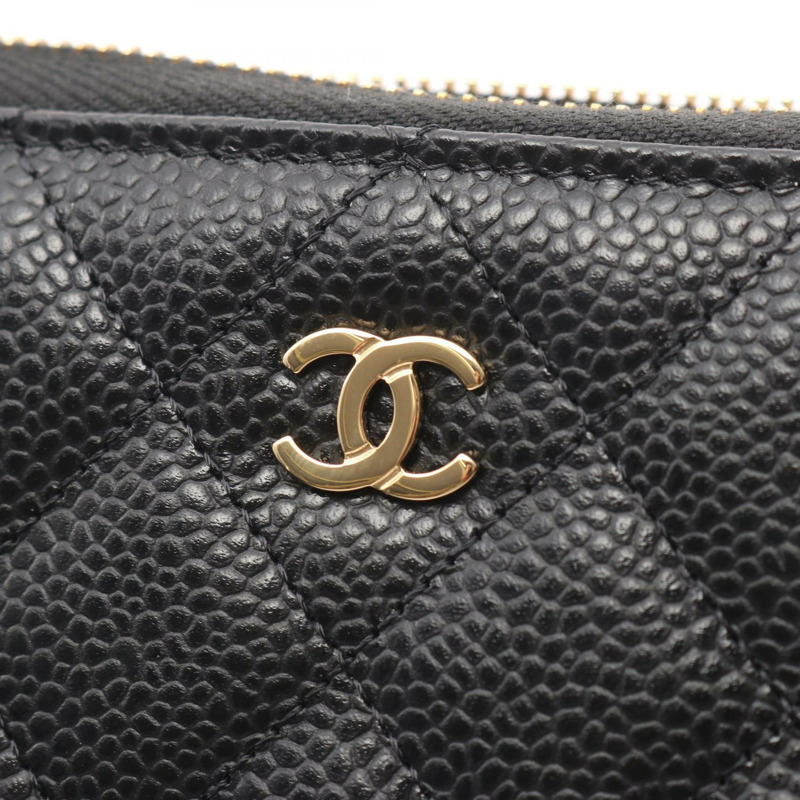 香奈兒經典長拉鍊錢包，絎縫皮革，AP0242，黑色，金色五金，二手 CC-5