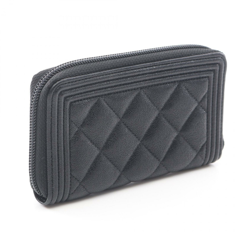 香奈兒 Boy Chanel 圓形拉鍊皮夾 A80566 黑色皮革 二手 女士 GHW CC Coco-1