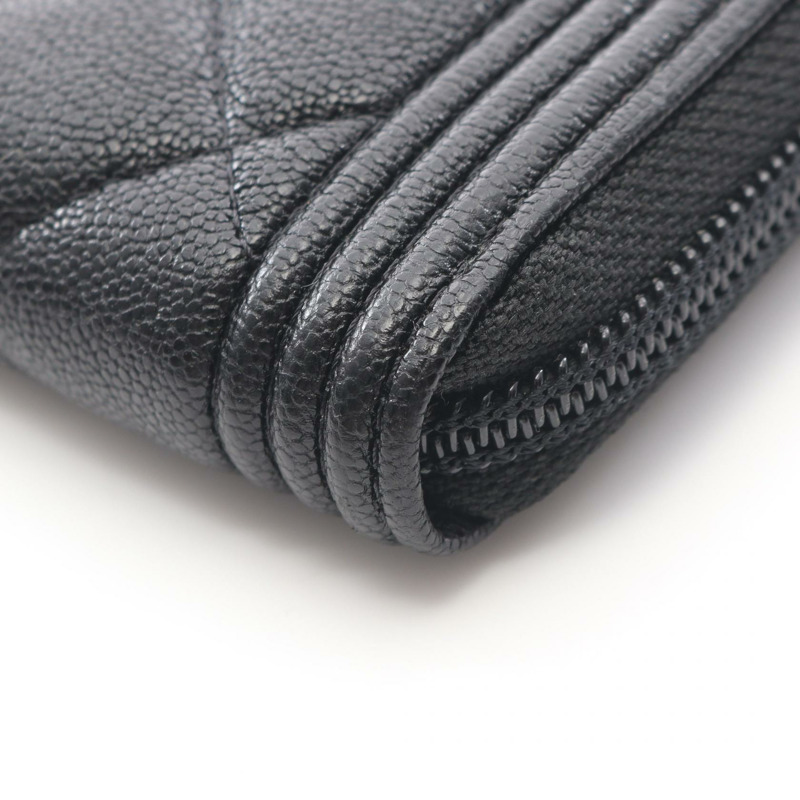 香奈兒 Boy Chanel 圓形拉鍊皮夾 A80566 黑色皮革 二手 女士 GHW CC Coco-5