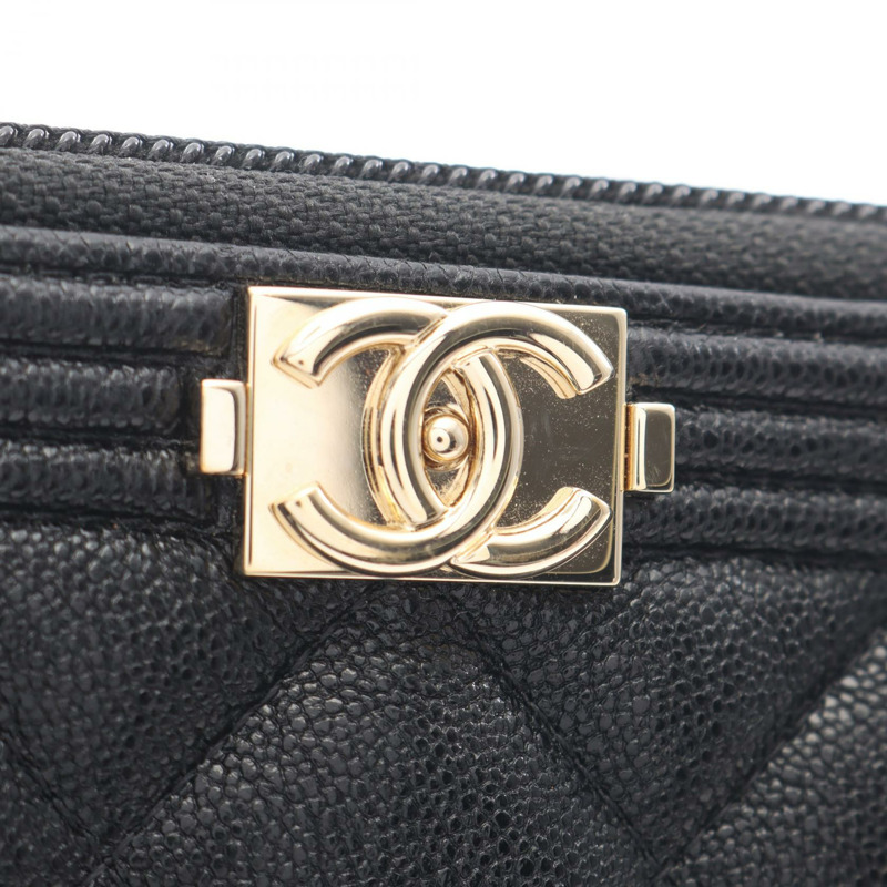 香奈兒 Boy Chanel 圓形拉鍊皮夾 A80566 黑色皮革 二手 女士 GHW CC Coco-6