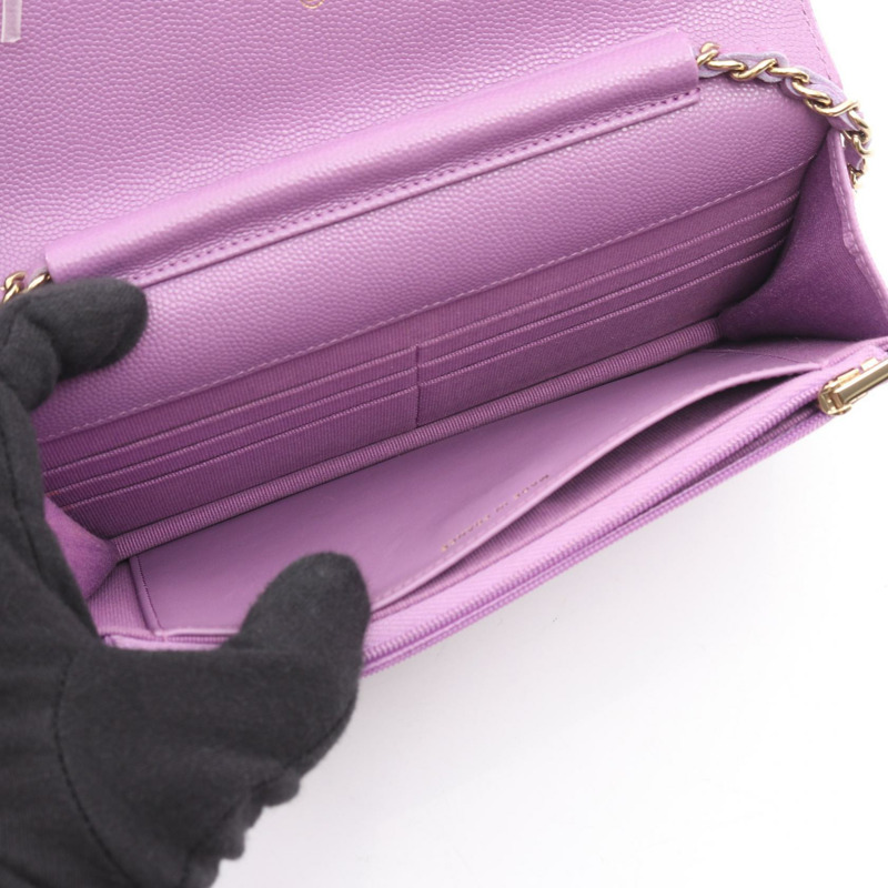 香奈兒 (CHANEL) 絎縫鏈條肩背斜背包皮夾 AP0250 紫色皮革二手-2
