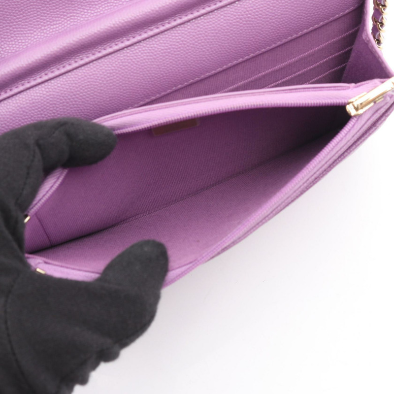 香奈兒 (CHANEL) 絎縫鏈條肩背斜背包皮夾 AP0250 紫色皮革二手-3