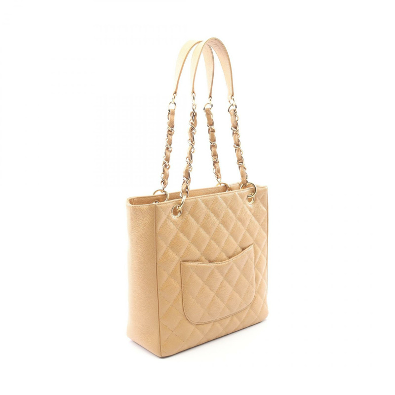 香奈兒 Matelasse PST 鏈條肩背手提包，粒面小牛皮，米色，金色五金，二手-1