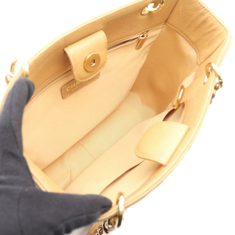 香奈兒 Matelasse PST 鏈條肩背手提包，粒面小牛皮，米色，金色五金，二手-2