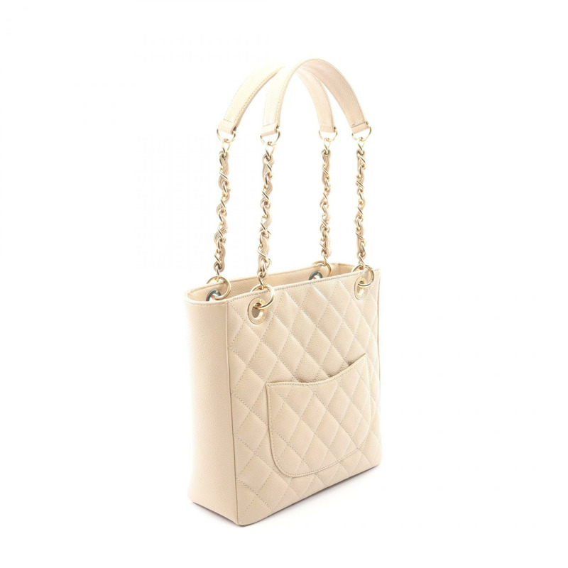 香奈兒 Matelasse PST 鏈條手提單肩包，粒面小牛皮，米色，金色五金，二手-1