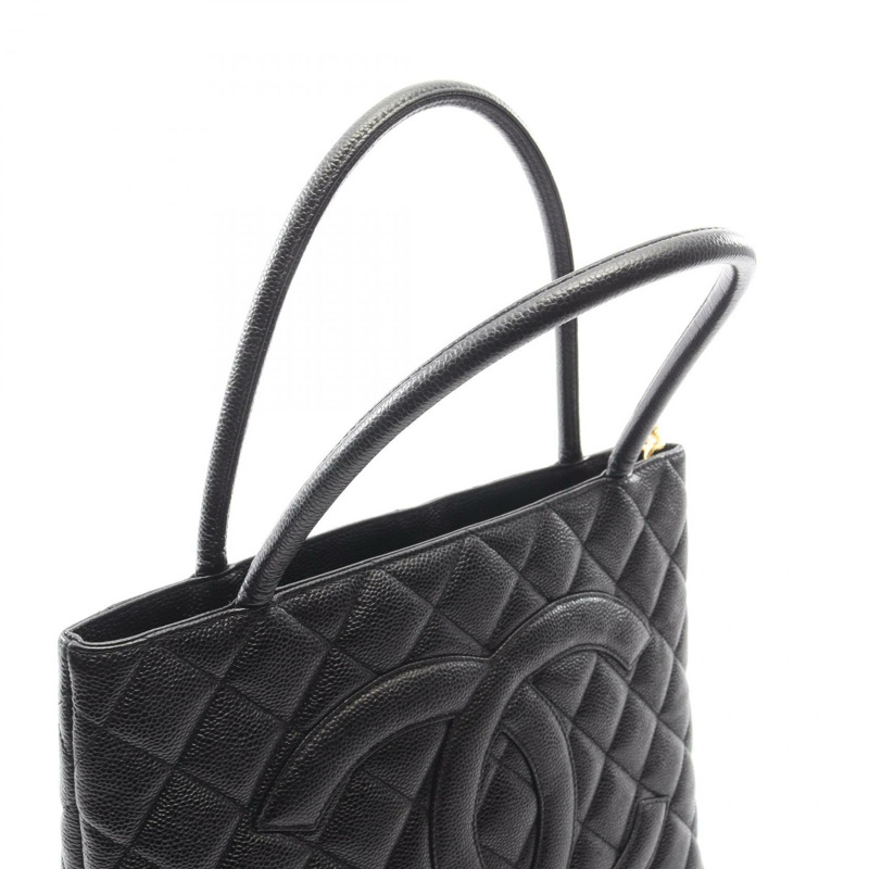 香奈兒 (CHANEL) Medallion 手提包，粒面小牛皮，黑色，金色五金，二手，女士 CC-5