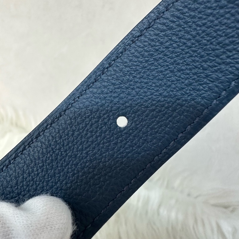 Hermes 黑籃銀質紋H釦皮帶 95cm/32mm-5