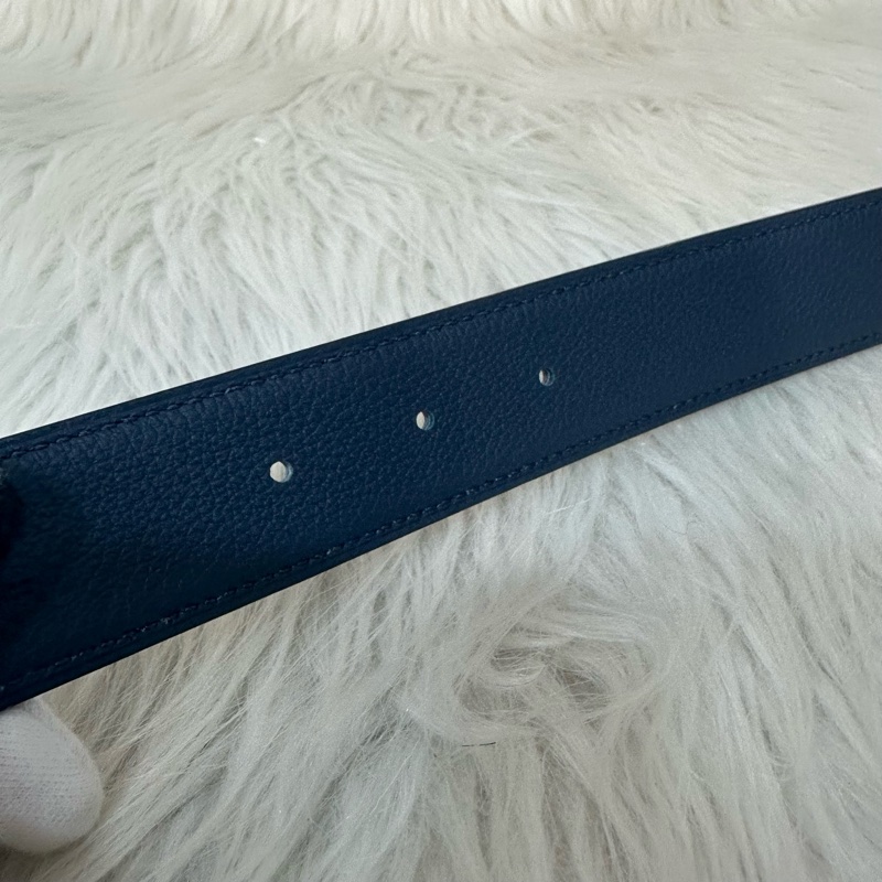 Hermes 黑籃銀質紋H釦皮帶 95cm/32mm-6