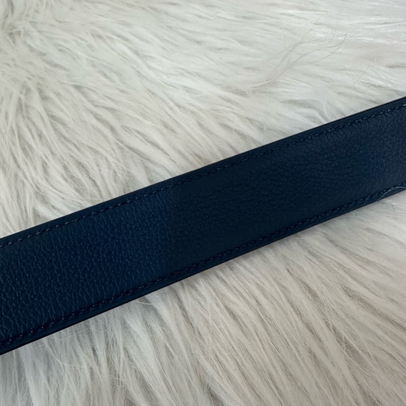 Hermes 黑籃銀質紋H釦皮帶 95cm/32mm-8