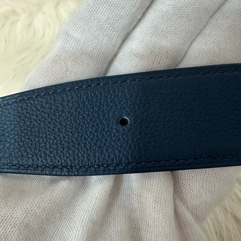 Hermes 黑籃銀質紋H釦皮帶 95cm/32mm-9