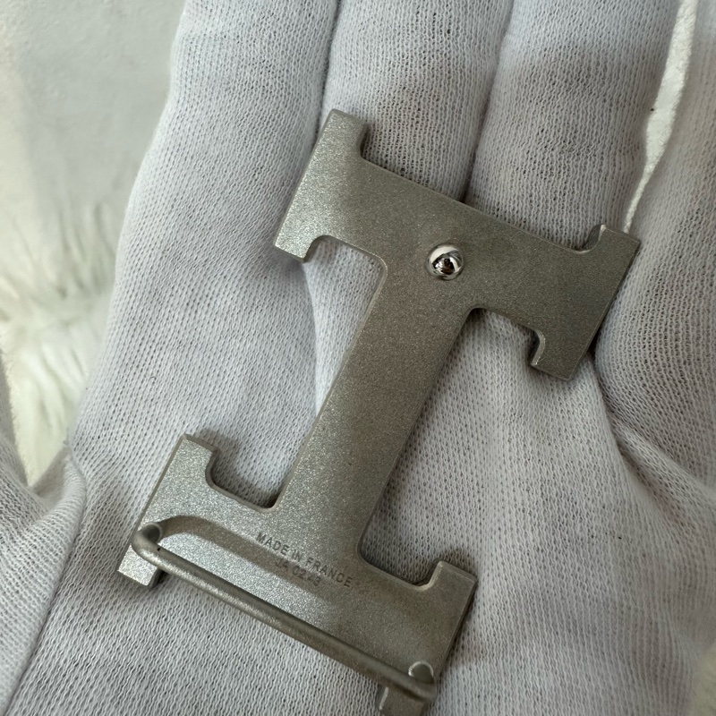 Hermes 黑籃銀質紋H釦皮帶 95cm/32mm-11