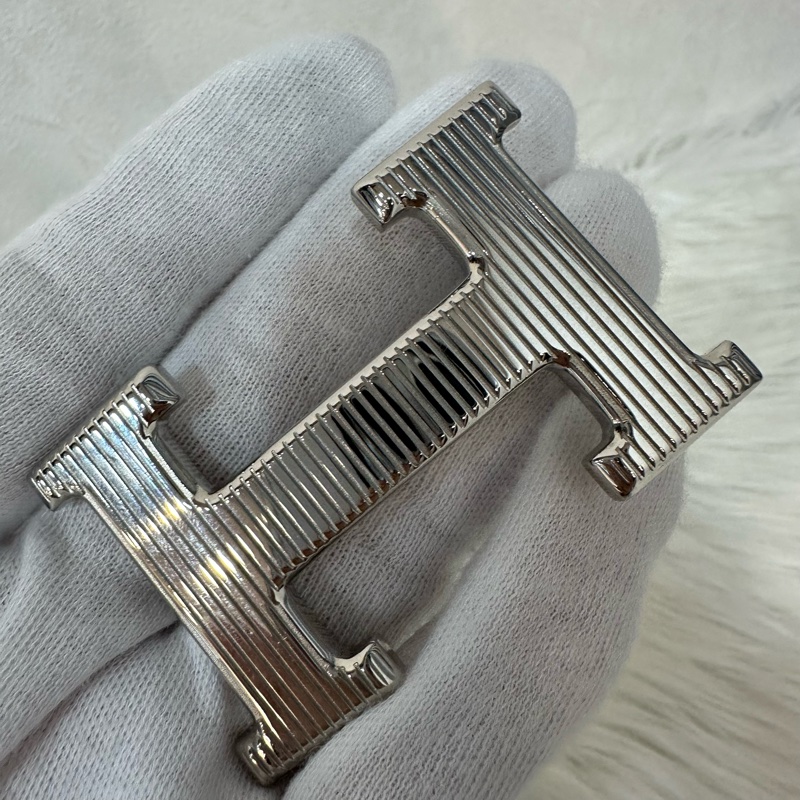 Hermes 黑籃銀質紋H釦皮帶 95cm/32mm-13