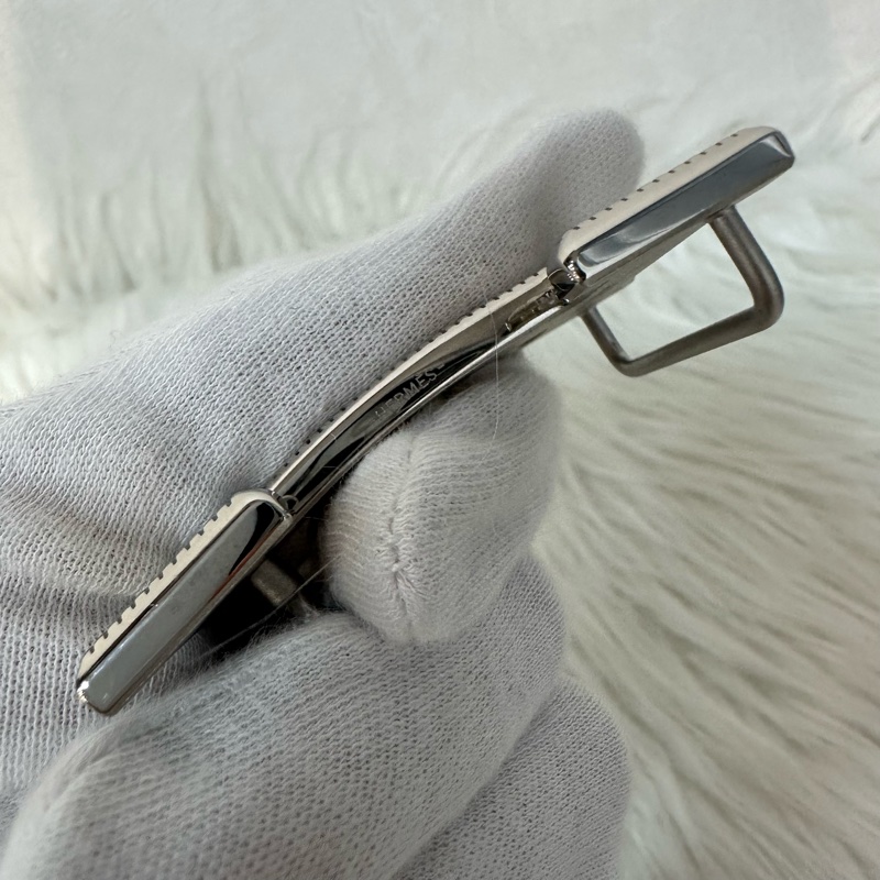 Hermes 黑籃銀質紋H釦皮帶 95cm/32mm-15