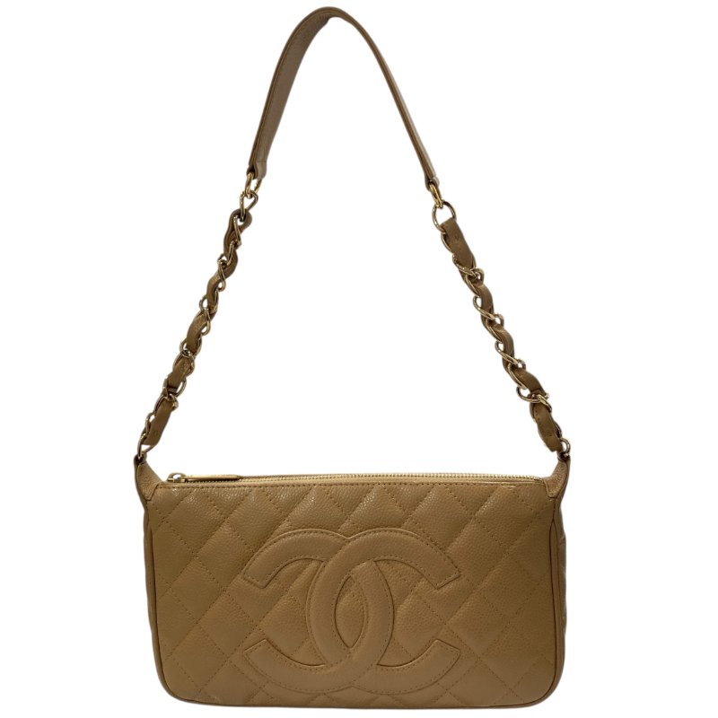 CHANEL 香奈兒 A22476 Pre-Owned 2003 CC 荔枝牛皮 肩背包 奶茶色 金釦-0