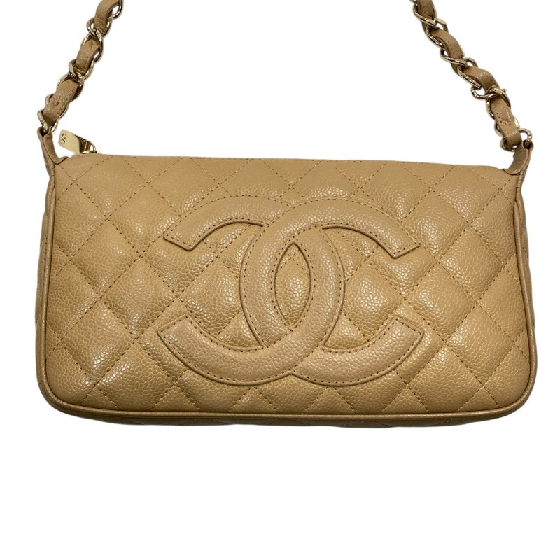 CHANEL 香奈兒 A22476 Pre-Owned 2003 CC 荔枝牛皮 肩背包 奶茶色 金釦-1