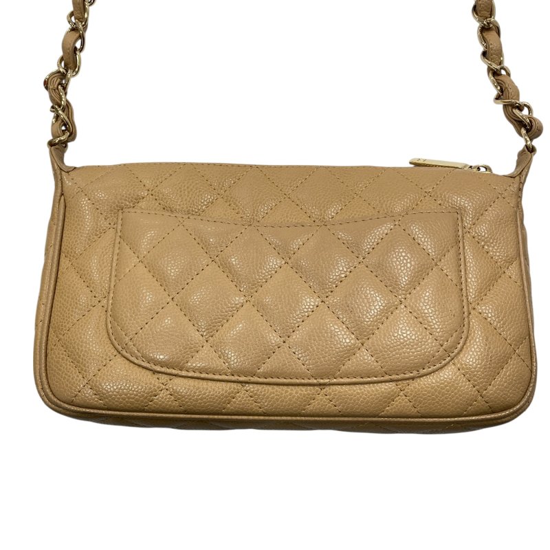 CHANEL 香奈兒 A22476 Pre-Owned 2003 CC 荔枝牛皮 肩背包 奶茶色 金釦-2