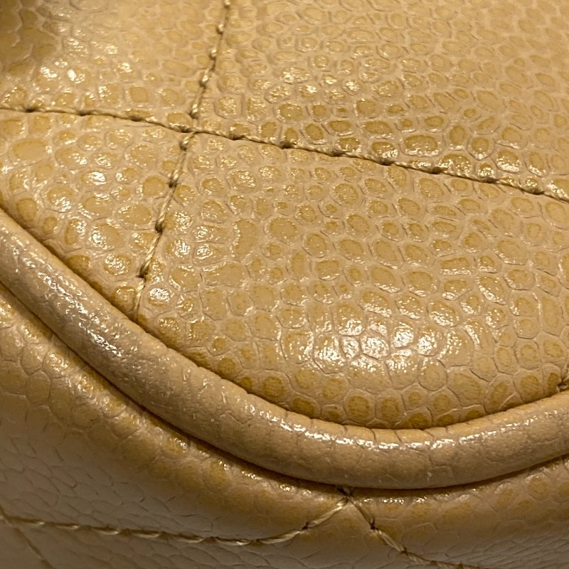 CHANEL 香奈兒 A22476 Pre-Owned 2003 CC 荔枝牛皮 肩背包 奶茶色 金釦-12