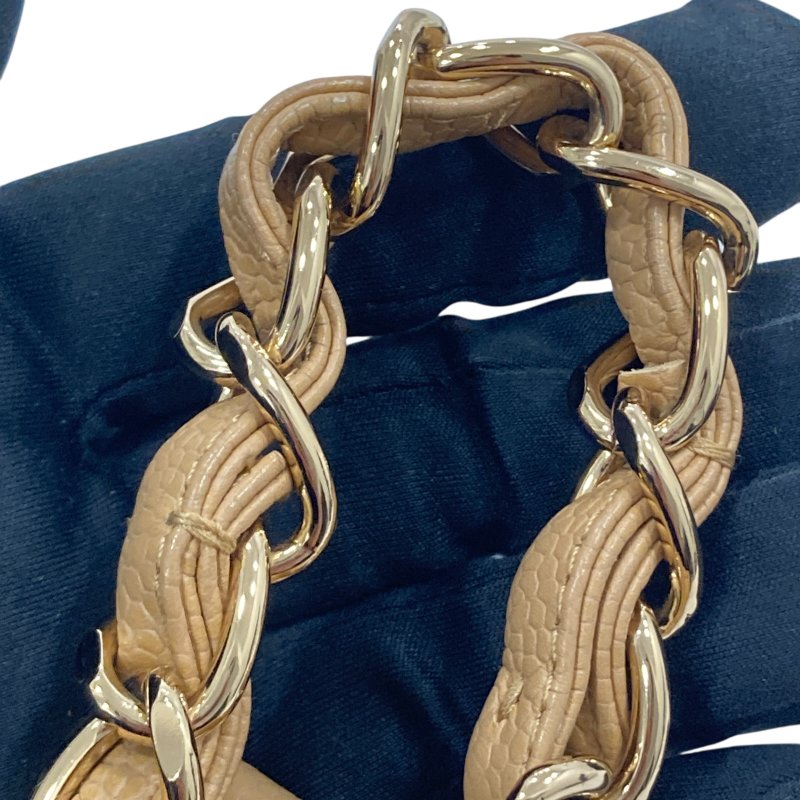 CHANEL 香奈兒 A22476 Pre-Owned 2003 CC 荔枝牛皮 肩背包 奶茶色 金釦-17